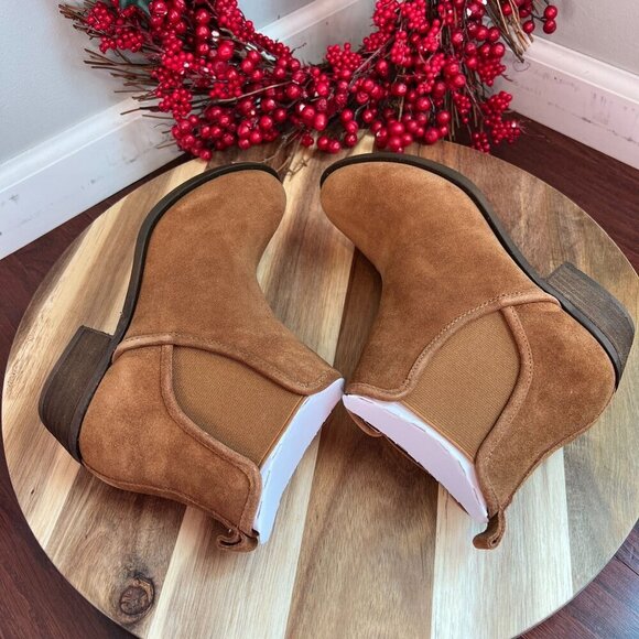 Isaac Mizrahi Live! Gloria Cognac Ankle Boots Women's Sz 7 Cognac Leather - Picture 6 of 10